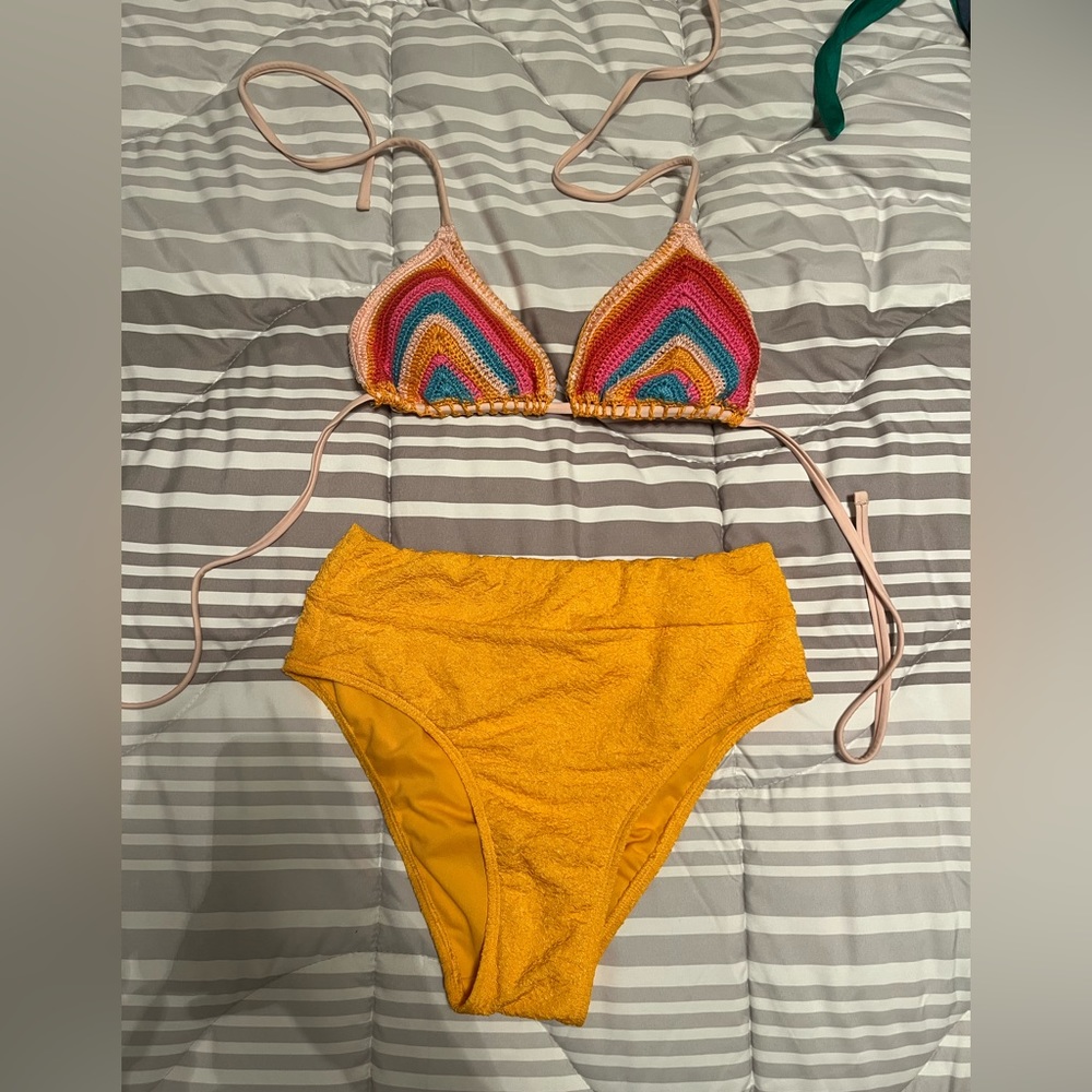 Bohemian Xhilaration Rainbow/Yellow High Waist Bikini